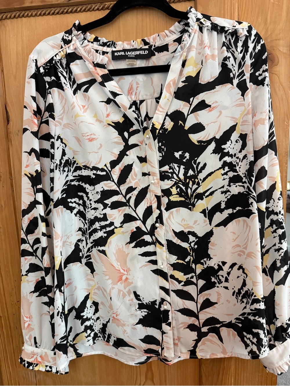 Karl Lagerfeld Black White Blush Floral Blouse